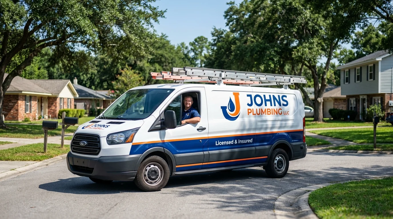 Johns Plumbing LLC service van in Yorktown, VA