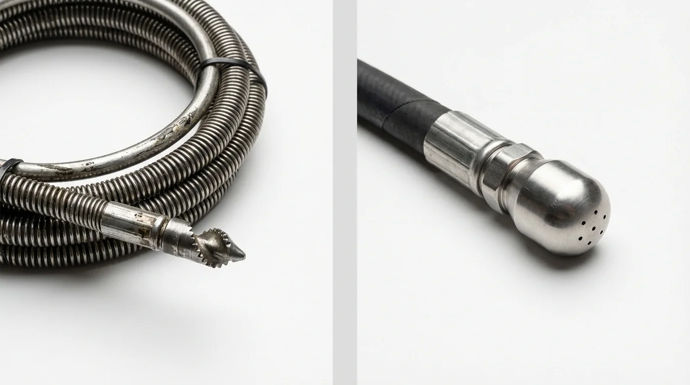 Drain snake cable and hydro jetting nozzle used for drain cleaning in Yorktown, VA