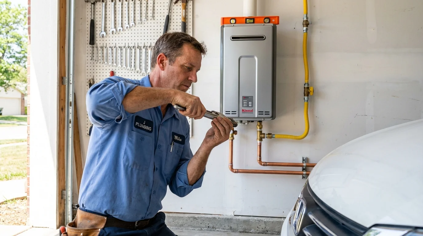 Tankless water heater installation by a Johns Plumbing LLC plumber in Yorktown