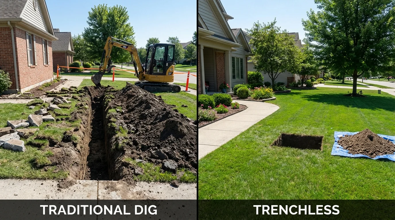 Trenchless sewer repair with minimal yard damage versus traditional excavation in Yorktown, VA